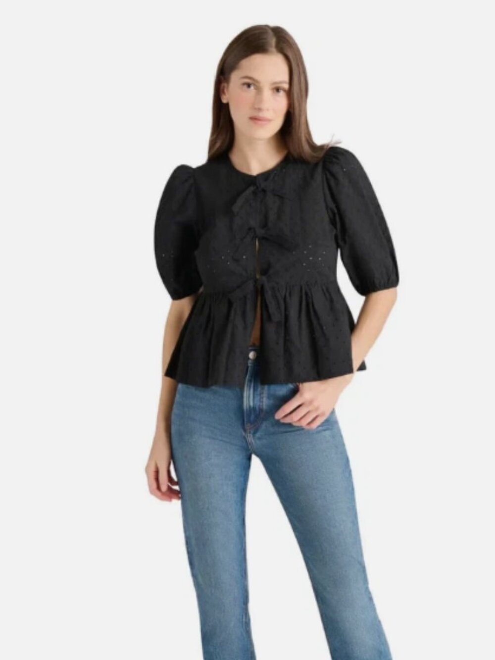 Steve Madden Women's Paula Eyelet Tie Front Top-Size S-MSRP$79